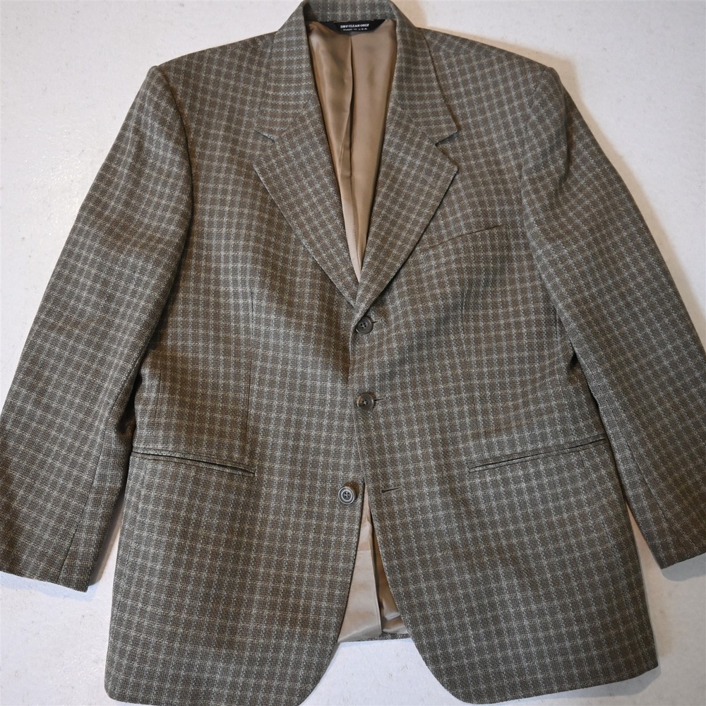 Vtg USA Made 40S Brown Check 100% Wool Mens Blazer Suit Jacket Sport Coat